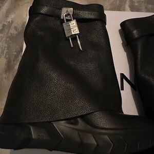 Black Leather Givenchy Boots with Silver Lock Detail